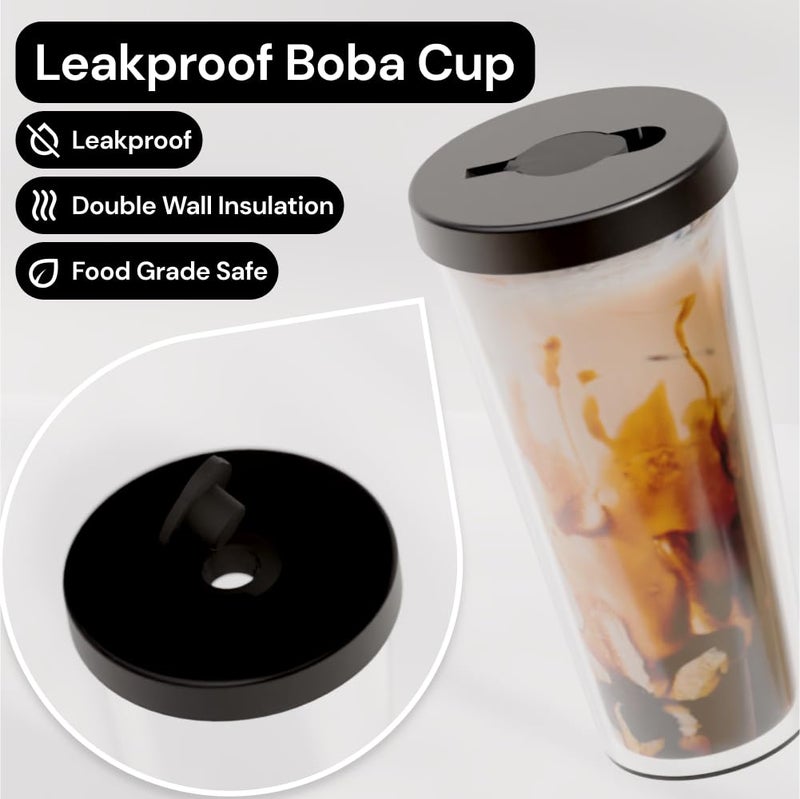 Dodoko Reusable Boba Cup and Straw Boba Tea Cup Bubble Tea Cup Reusable Iced Coffee Cup Cold Coffee Cup Smoothie Cup with Lid and Straw Smoothie Cup to go Smoothie Tumbler 17 oz - Night Black - Image 2